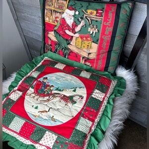 Set of 2 handmade vintage Christmas holiday pillows reversible